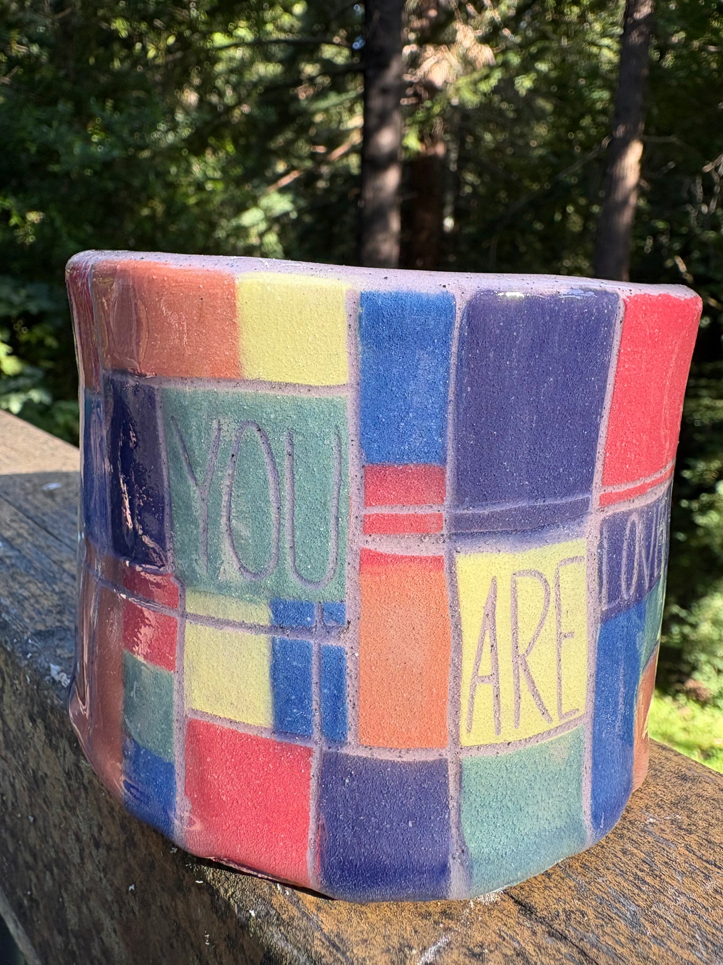 'You Are Loved' rainbow square mug