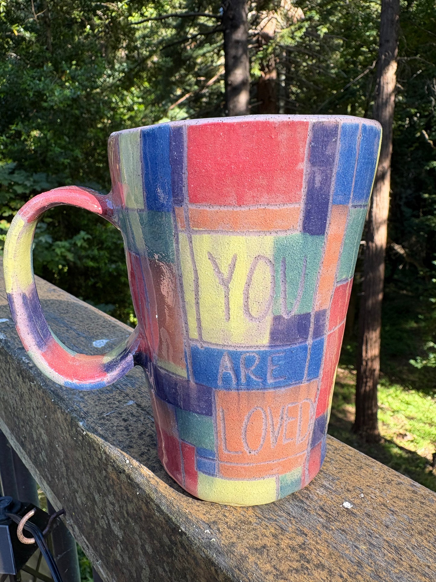 'You Are Loved' rainbow square mug