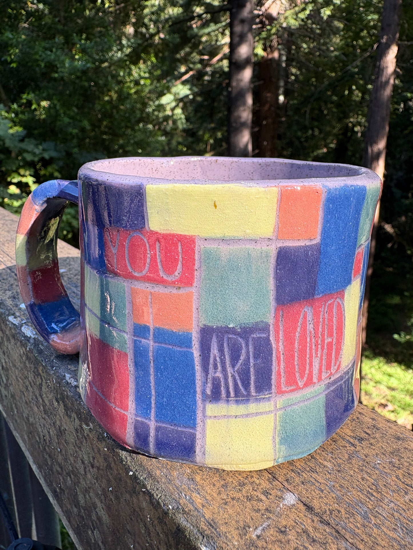 'You Are Loved' rainbow square mug