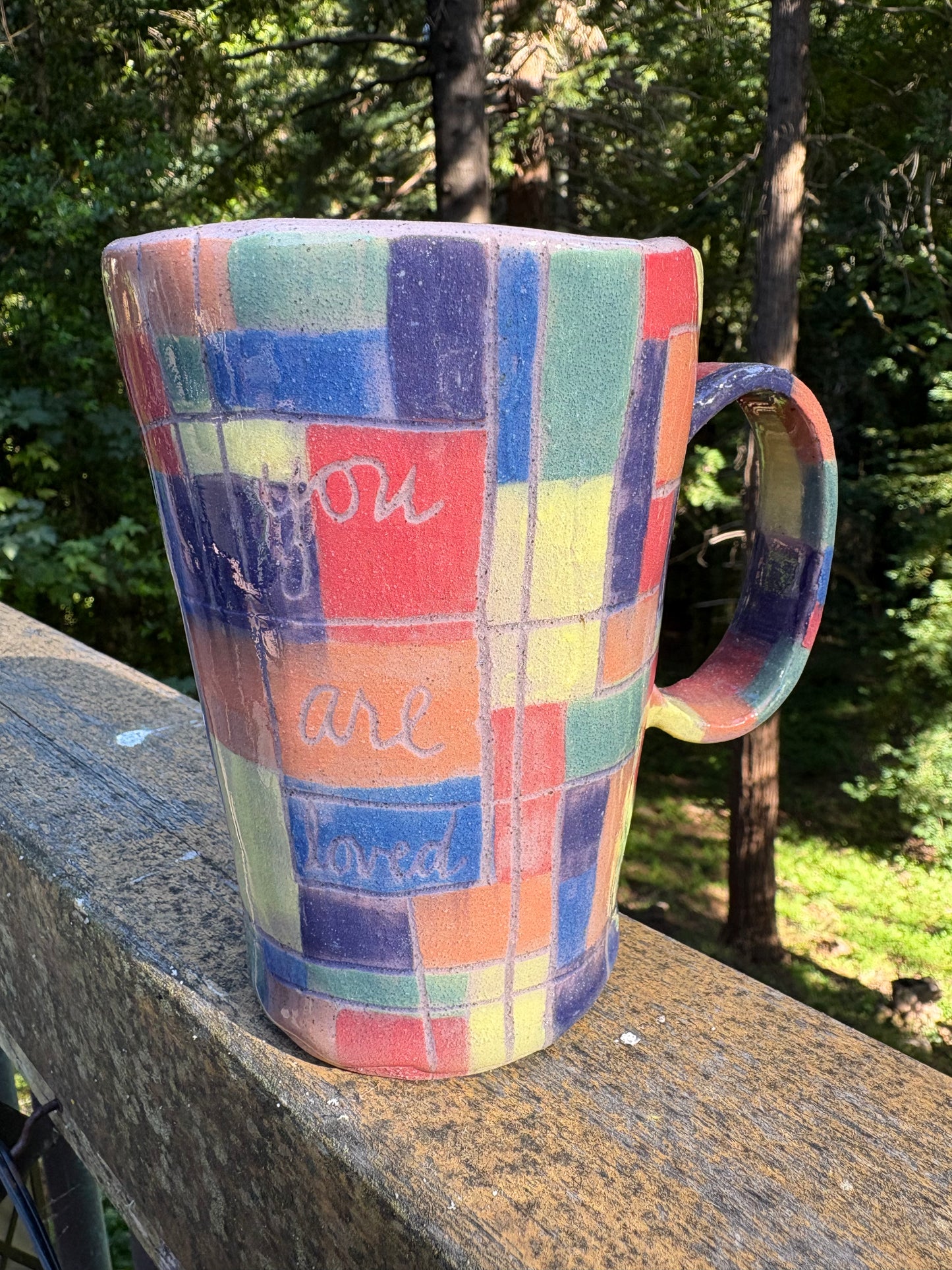 'You Are Loved' rainbow square mug